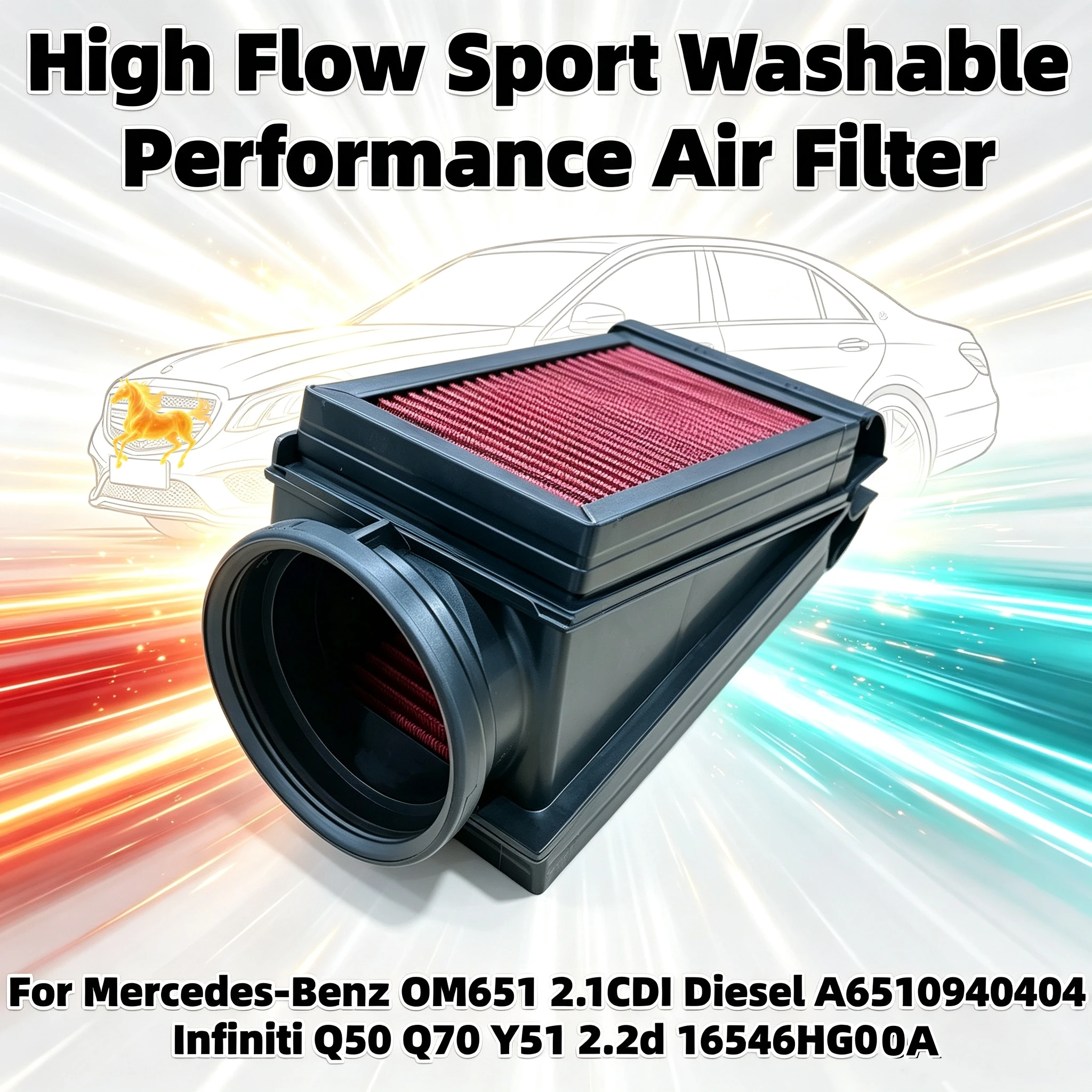 High Flow Washable Performance Air Filter For Mercedes-Benz OM651 2.1CDI Diesel A6510940404 Infiniti Q50 Q70 Y51 2.2d 16546HG00A