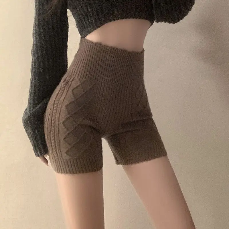 Women's 2026 Autumn Winter Sexy Knit Safety Shorts High Waist Slimming Anti Exposure Warm Chic Coquette Trendy Basic