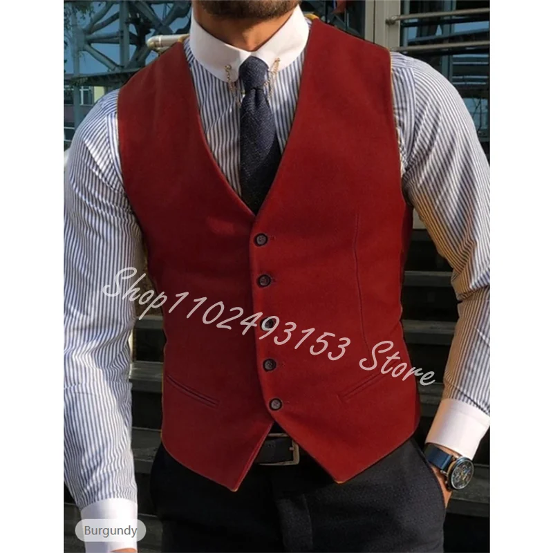 

Burgundy Mens Single Breasted Suit Vest 2024 Fashion Slim Fit Sleeveless Waistcoat Men Business Wedding Vest Gilet Costume Homme