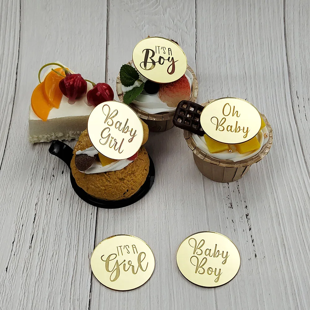 5/10 Stück Oh Baby Cake Topper Es ist ein Junge Mädchen Cupcake Topper Gold Acryl Kuchen Dekoration für Babyparty Geschlecht offenbaren Party – Detail 8