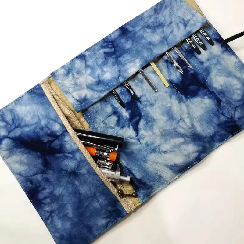 Retro Chinese Style Fabric Pen Bag with Roller Shutter Portable Stationery Storage And Protection Case for Writing Instruments