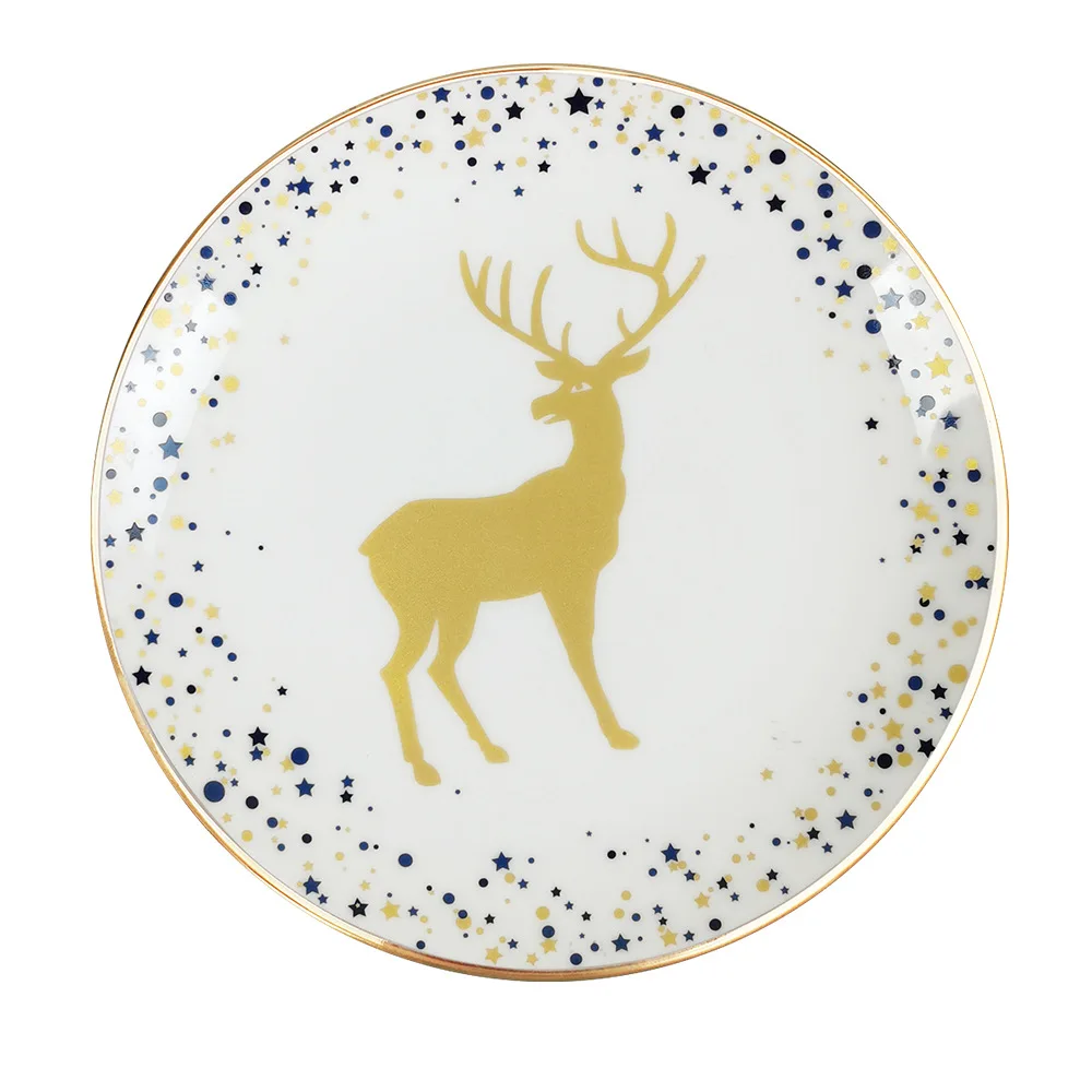 

Blue Chritmas Deer Tableware Set Nordic Bone China Dinner Plate Home Hotel Steak Dessert Plate Cup Coffee Cups Dinnerware