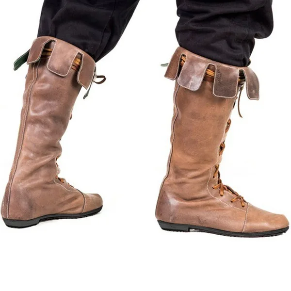 Botas de caballero Medieval para hombre y mujer, zapatos con cordones Vintage, disfraz de pirata vikingo de la Edad Media, disfraz de arquero de Halloween, elegante americano