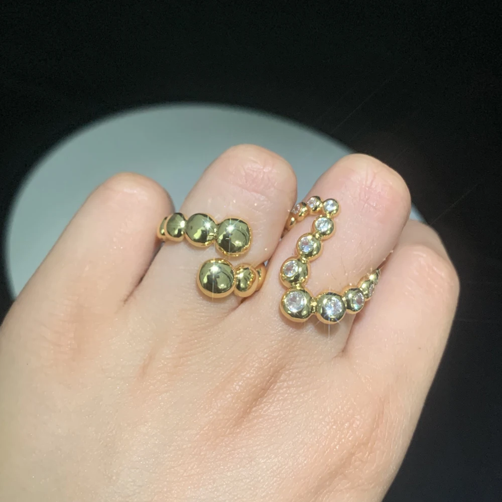 New Women Finger Jewelry Us Size 6 7 8 Full Paved 5A Cubic Zirconia Geomeric Round Bezel CZ Ring Gold Color