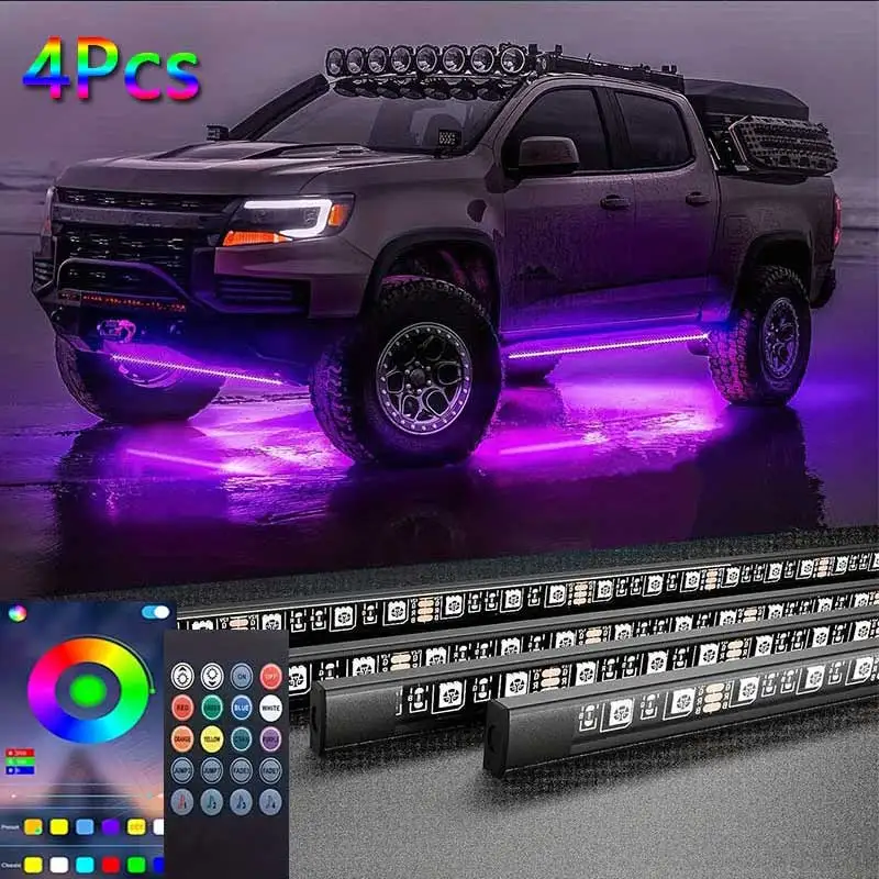 

Неоновая панель с 4 подсветками RGB, 8-цветная звуковая музыкальная функция и беспроводной пульт дистанционного управления подсветкой для внедорожника, грузовика