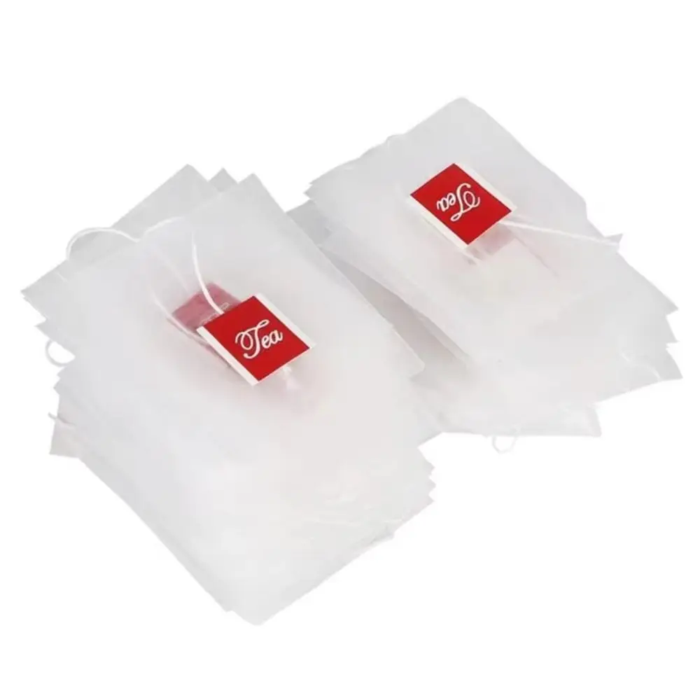 100 Uds. Bolsitas de té transparentes desechables duraderas con cuerda bolsas de té vacías termosellables bolsitas de té de papel de filtro de nailon