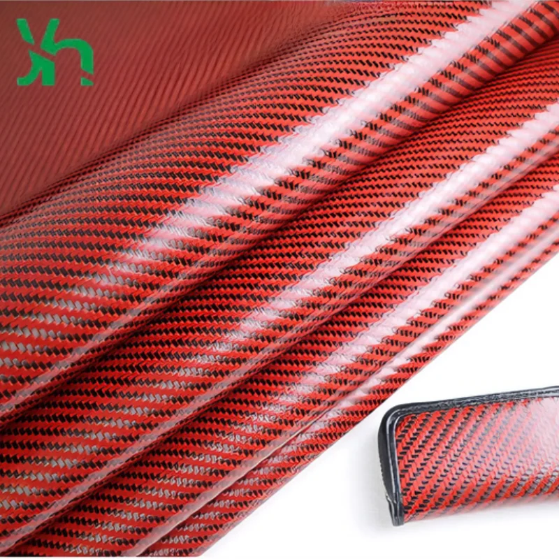 جلد من ألياف الكربون باللون الأحمر والأسود - نسيج قطني طويل 3K 200gsm مع تباين الألوان الديناميكي للسلع الداخلية والرياضية #1