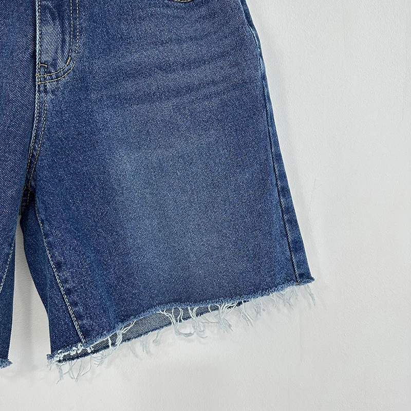 Neue 2024 sommer Hohe Taille Denim Shorts Für Frauen Taschen Grate Blau Farbe Kurze Jeans Frauen Streetwear Casual frauen Shorts