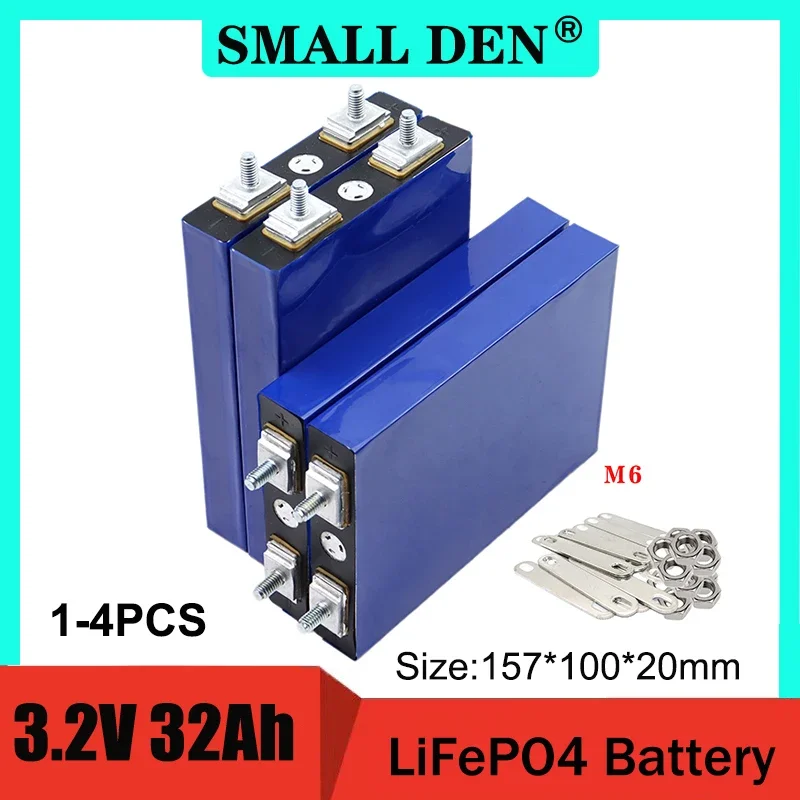 1-4PCS 3.2V 32Ah Lifepo4 Battery Max 5C discharge 32000mAh DIY 12V solar UPS power motorcycle battery pack, etc. with M6 studs