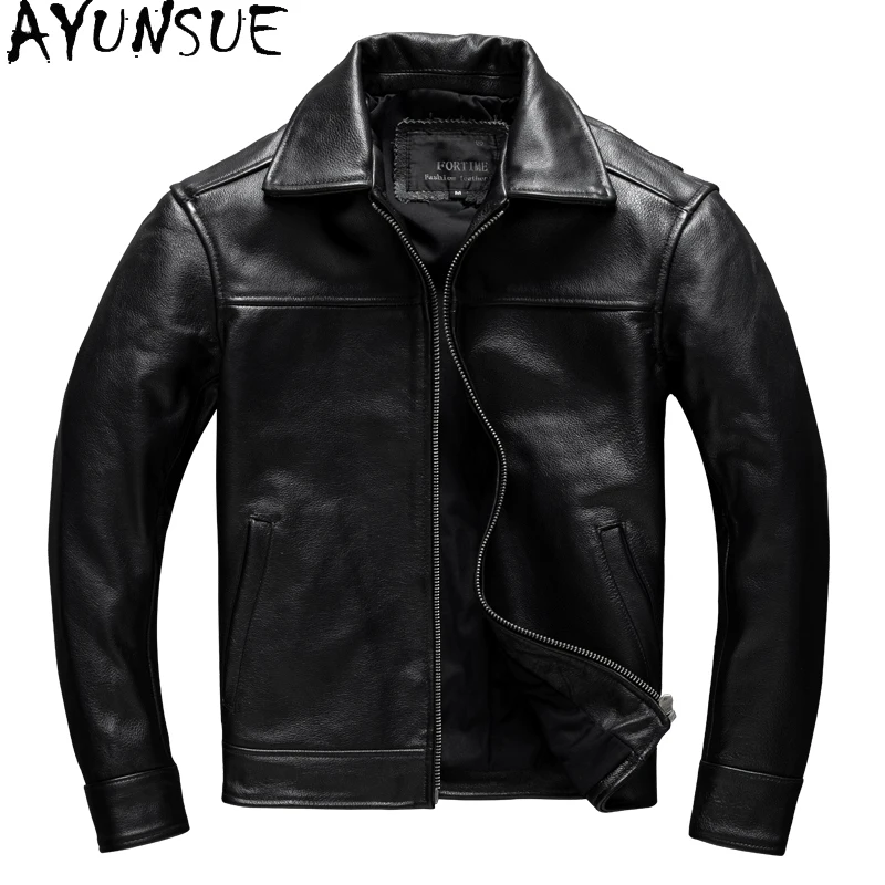 

AYUNSUE Genuine Leather New in Jacket Cowhide Large Mens Clothing Black Jackets Business Casual Coats Chaquetas Para Hombre