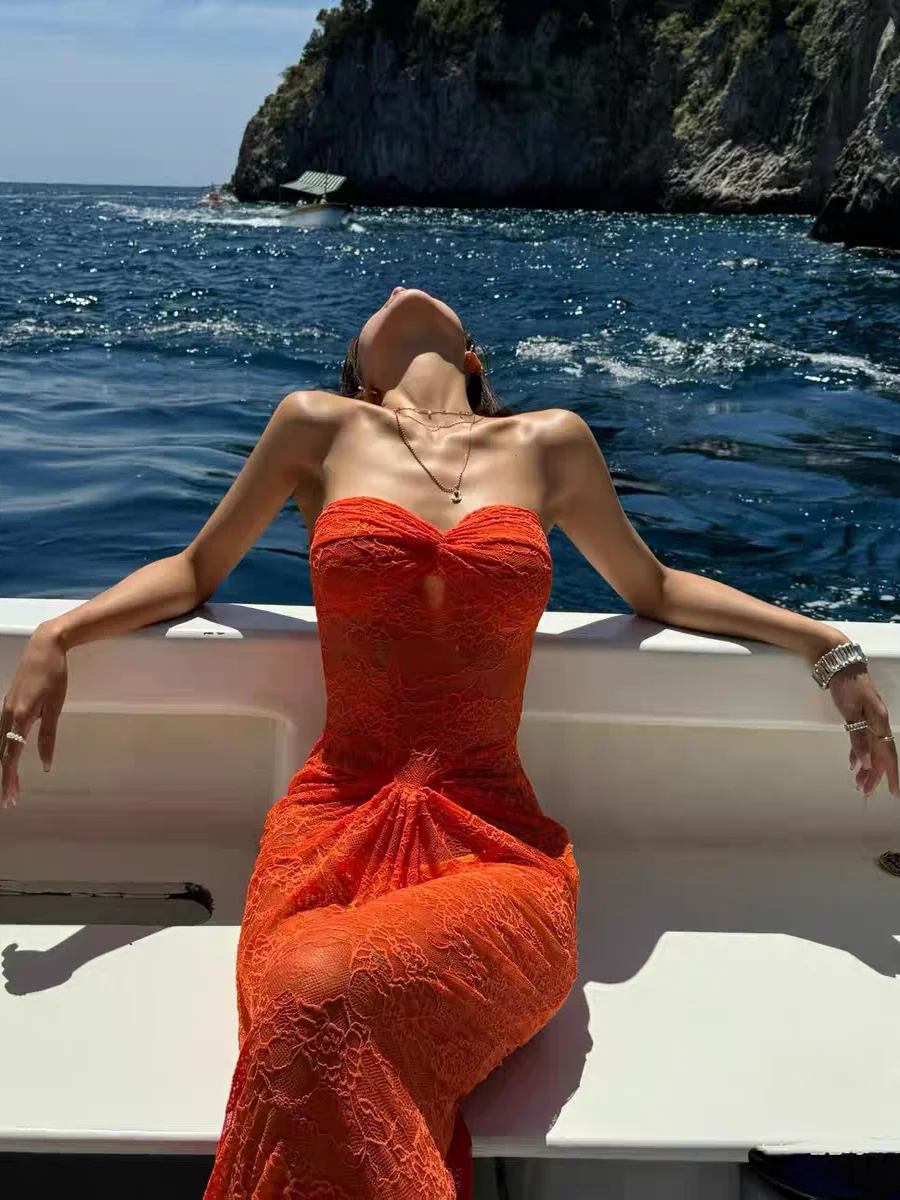 

Сексуальный оранжевый кружевной бикини Pure Desire Sanya Beach Vaion ter Ne, купальник с запахом на талии, из смеси полиэстера, нейлона и лайкры