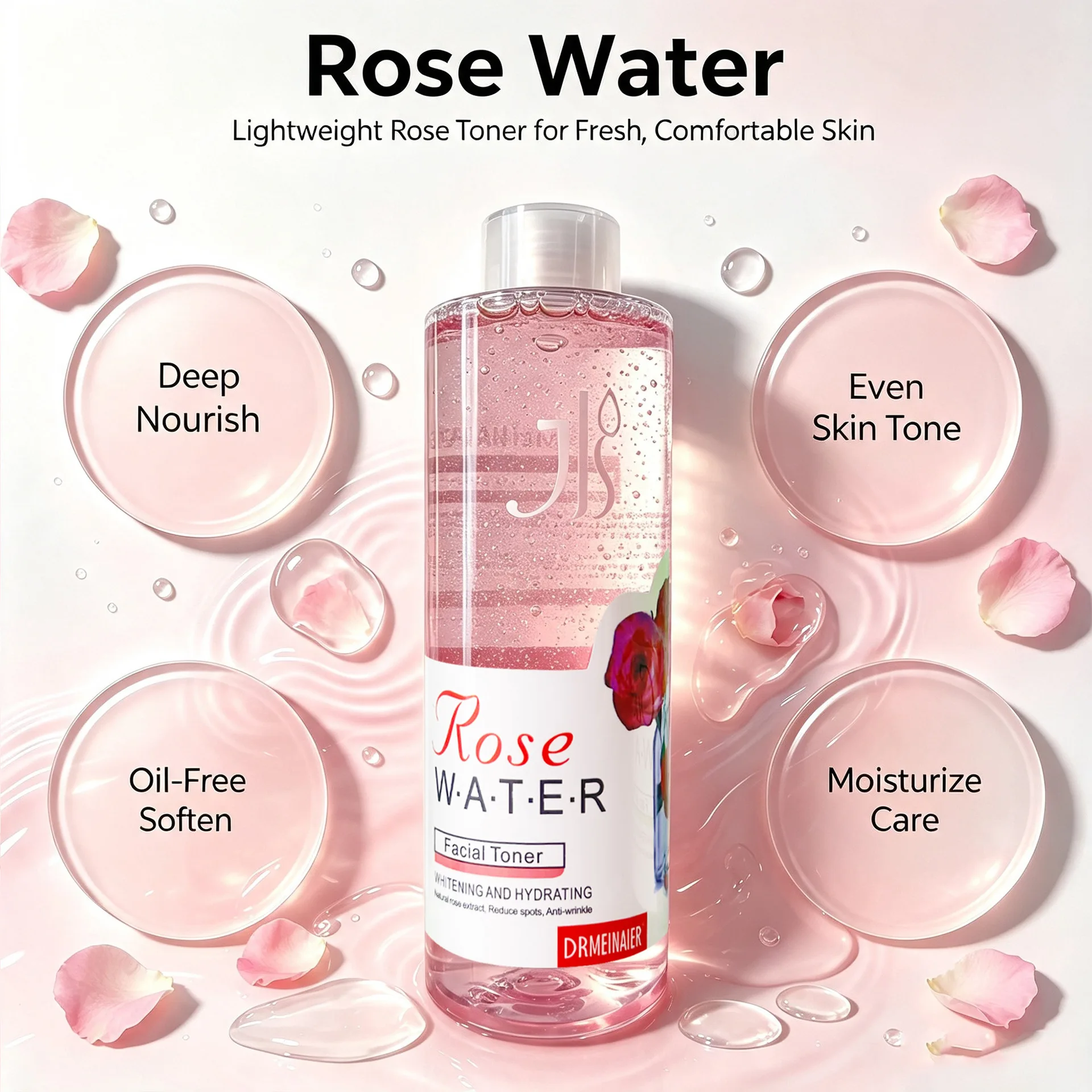 Rose toner closes pores brightens skin tone hydrates and moisturizes refreshe and control oil 500g shrink water Skincare