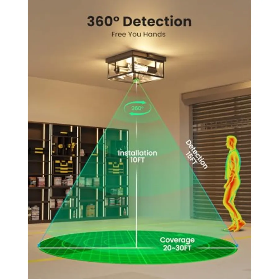 Outdoor Ceilg Light with Motion Sensor, Flush Mount Porch Light, Exterior Light Fixture with Clear Glass, Dusk to Dawn 2-Light
