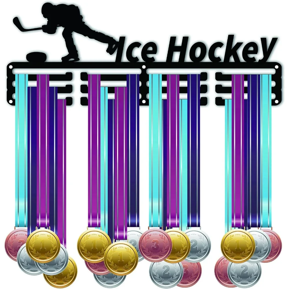 Medal Holder Ice Hockey Sport Display Hanger Rack Frame Sports Awards Metal Lanyard Holder Rack Sturdy Wall Mounted for Athletes