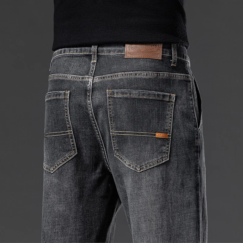 Celana Jeans Lurus Pria Musim Gugur dan Musim Dingin Baru Celana Panjang Nyaman Melar Kasual Bisnis Tebal Celana Kerja Kasual Harian
