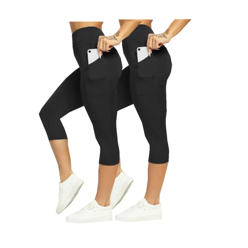 Frauen Leggings Gym Sport sexy zwei Packungen gesammelt kurze Hosen hohe Taille Taschen Workout schlanke Leggings Mode lässig Bleistift