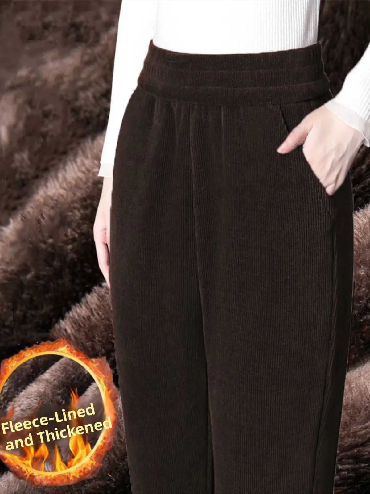 Pantaloni casual in velluto a coste a vita alta da donna Harlan Sle Fce foderati autunno inverno pantaloni larghi taglie forti