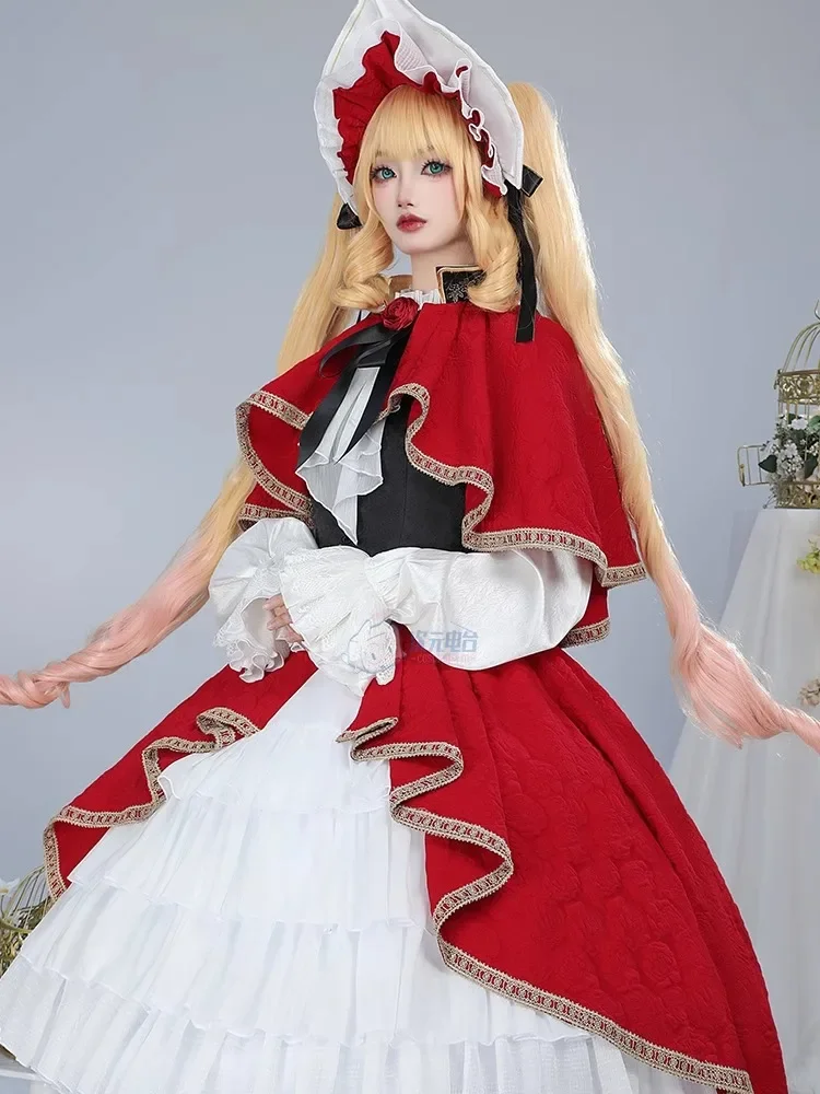 Anime Rozen Maiden Reiner Rubin Cosplay Costume Women Lolita Cute Dress Cape Hat Set Princess Uniform Halloween Carnival Clothes