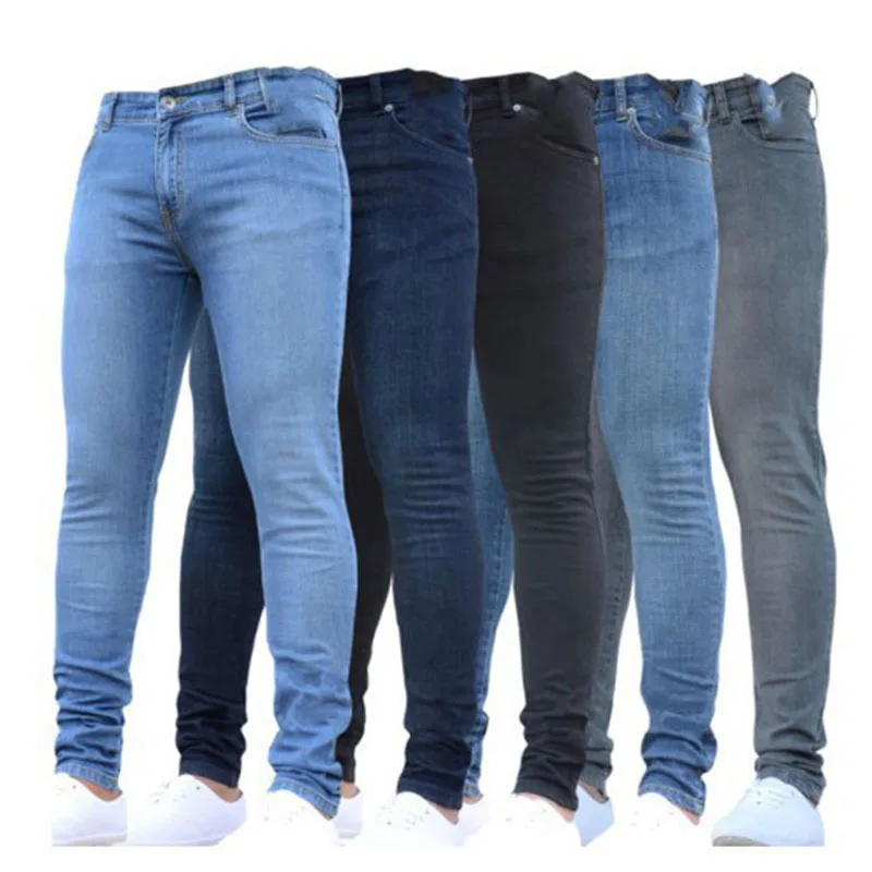 Mode Herren zerrissene Röhrenjeans enge Leggings Vintage Wash solide Slim Fit Bleistift Jeans hose