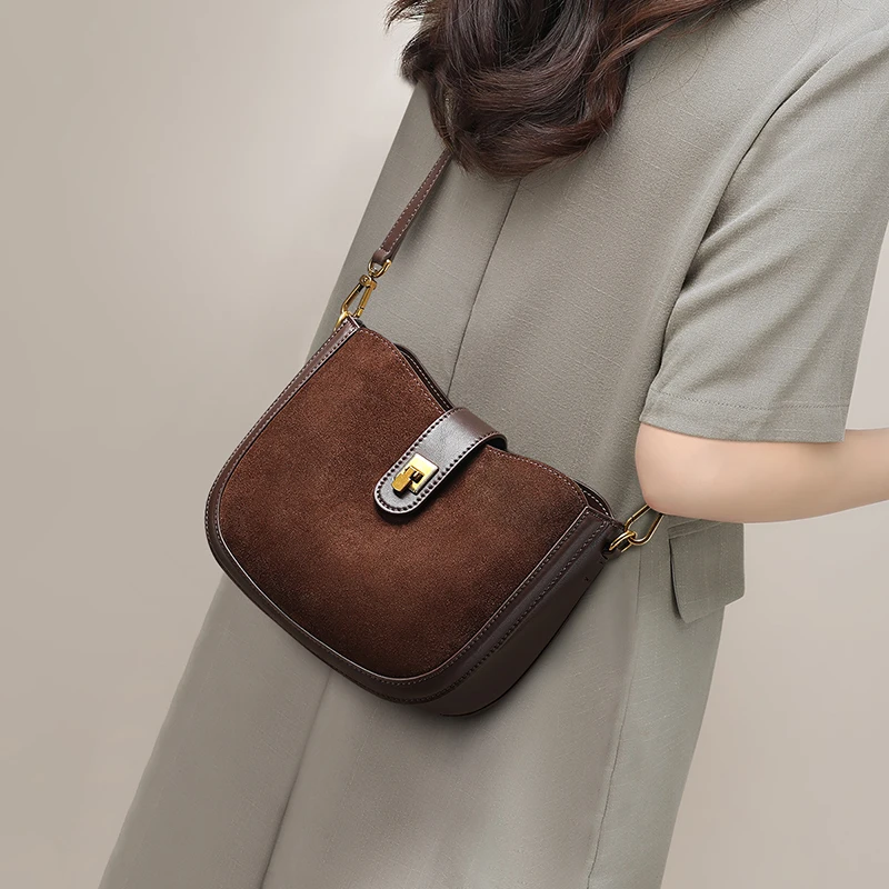 

Women Luxury Designers Genuine Leather Saddle Bag Lady Trendy Delicate Date Shoulder Bag Female Vintage Coffee Crossbody Bag