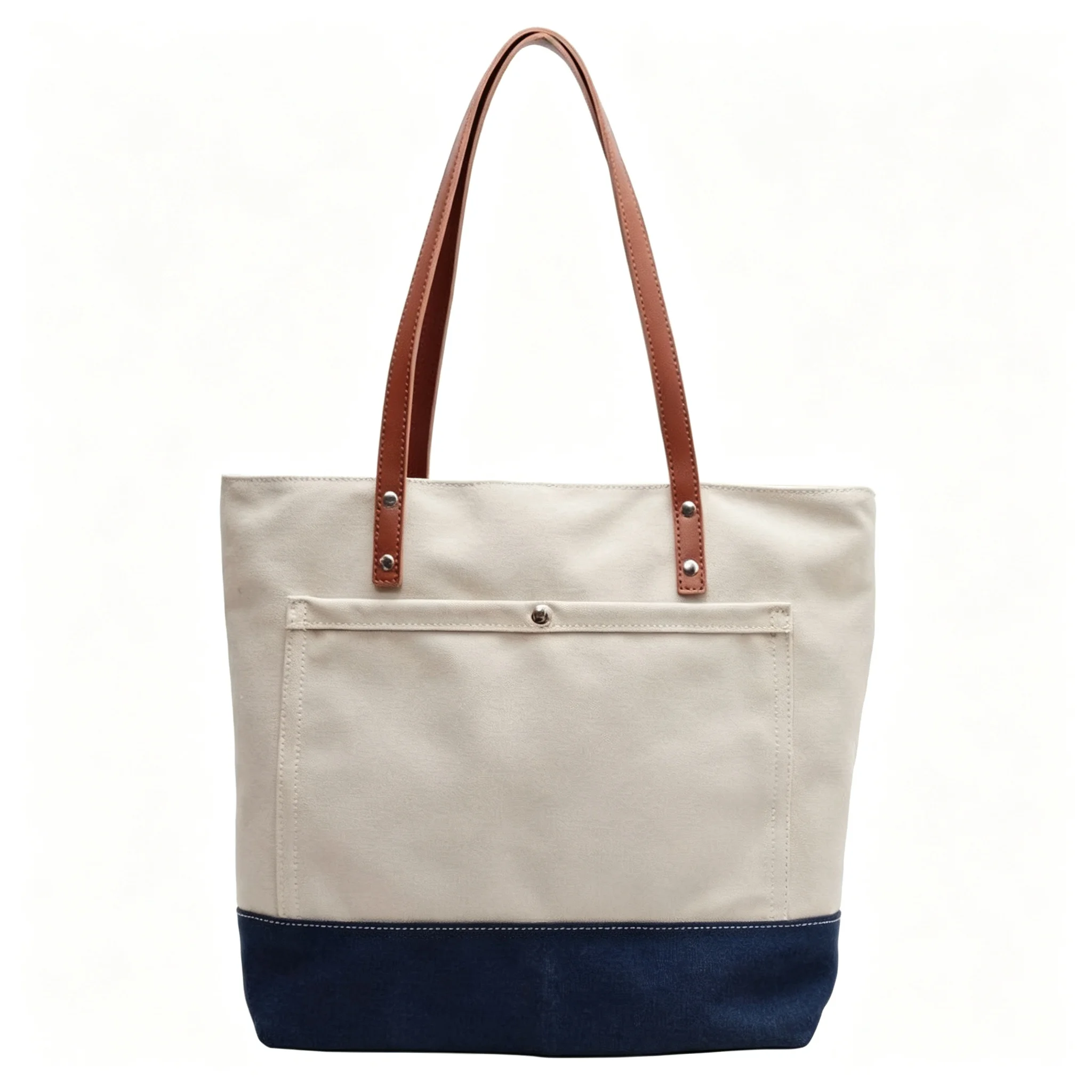 Blue Green Brown Canvas Tote Bag Women Large Capacity Shoulder Handbag PU Leather Handle Color Block Casual School Commute Bag