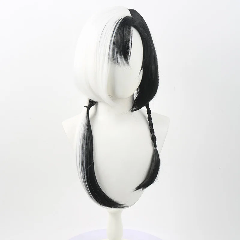 Girls Anime Style Cosplay Wig White Black Mixed Color Long Braid Fluffy Synthetic Wig For Party Female Amine Cos Wig Daily Wear
