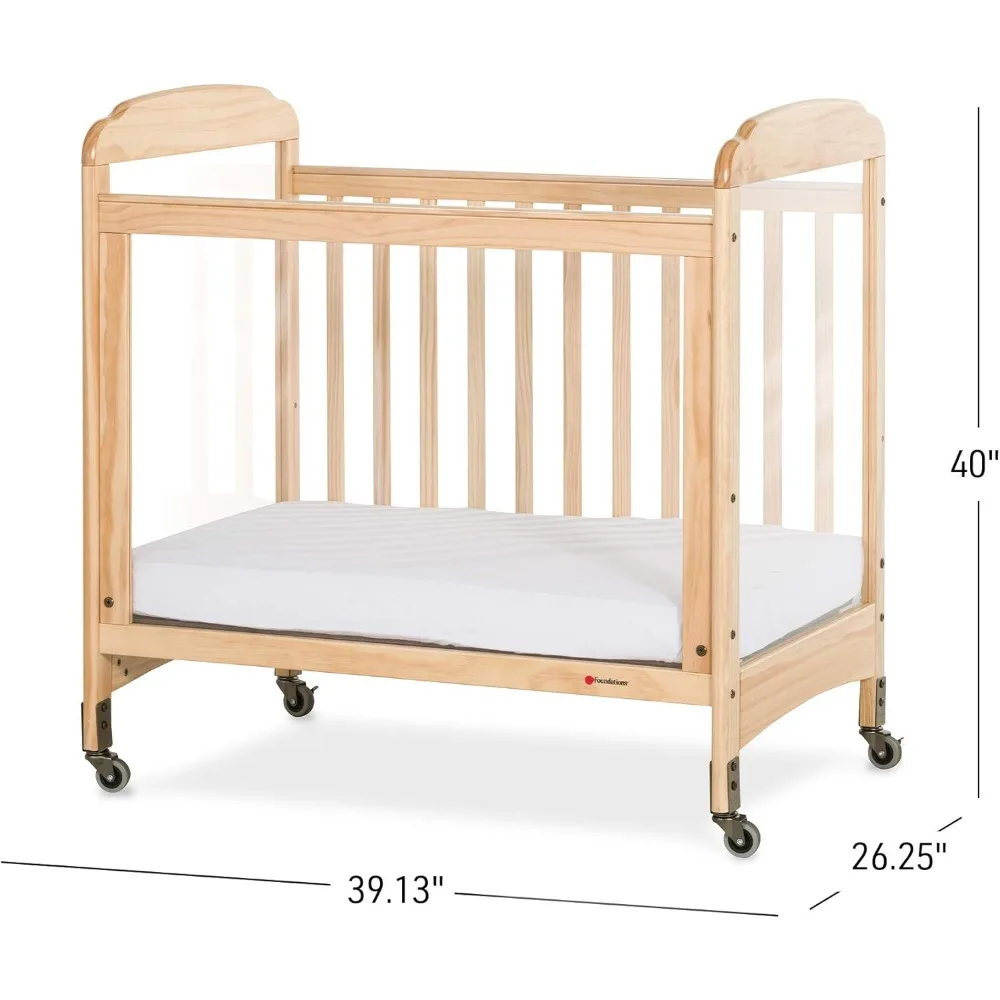 Serenity 3-Panel Clearview Compact Crib, Sisi Tetap, Kayu Alami
