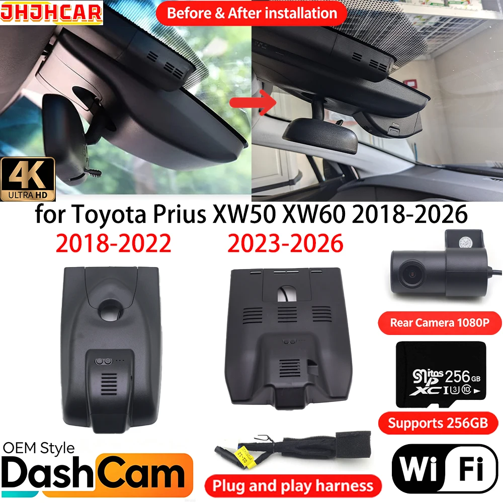 for Toyota Prius XW50 XW60 2018-2026 ﻿Plug and Play Wifi OEM DVR 4K Dash Cam Front Rear Camera Loop Night Vision Video Recorder