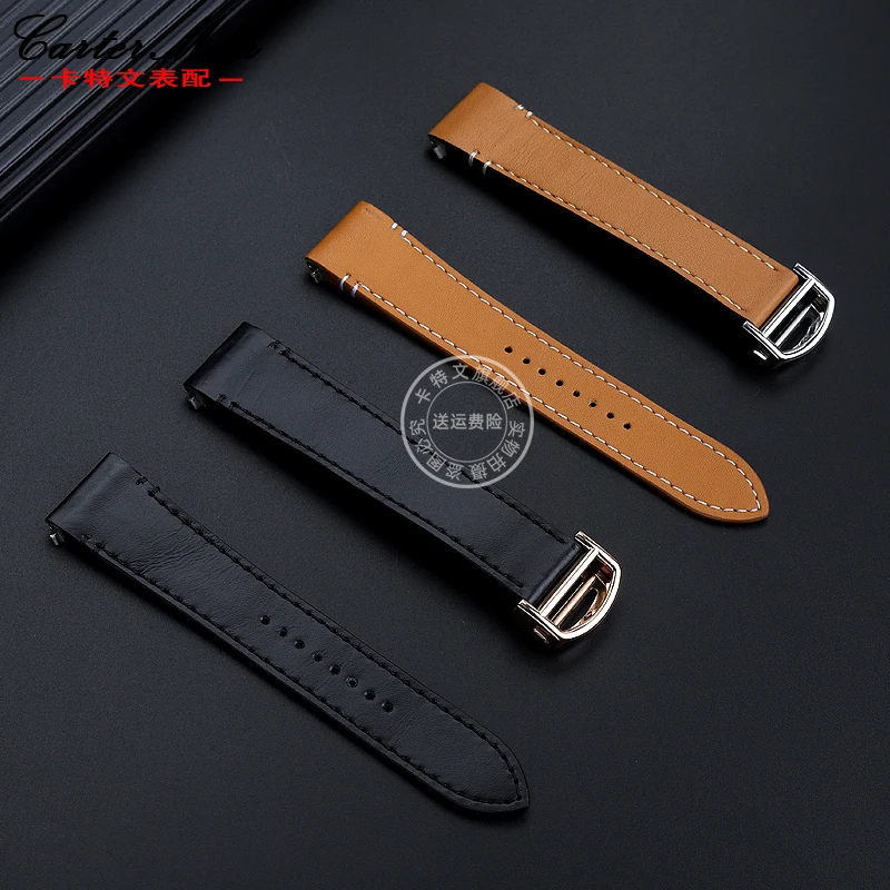 Genuine leather bracelet for Cartier Sandoz large medium-sized Santos WSSA0010 precision steel quick release watch strap 21mm 19