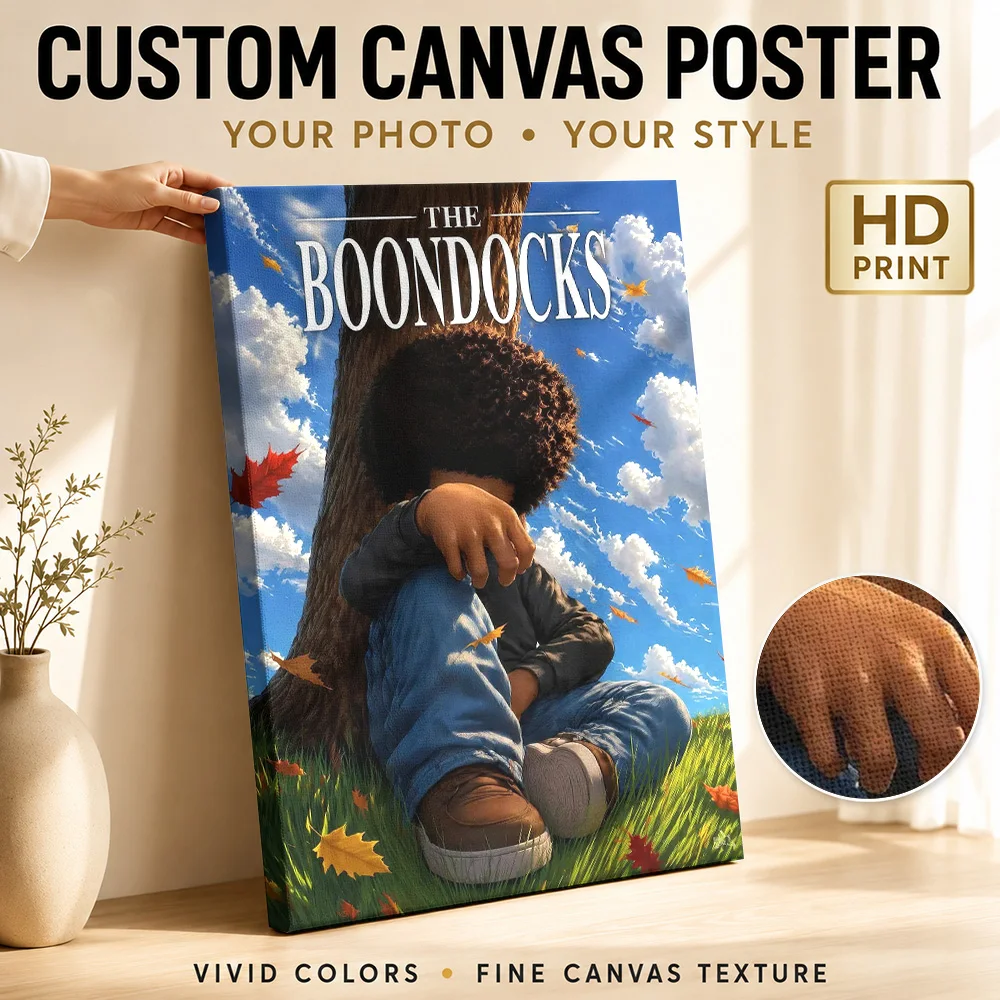 The Boondocks Huey Sitting Under Tree Canvas Poster Customized Photo Graphic Wall Art For Gaming Lounge, Video Game Fan Gift