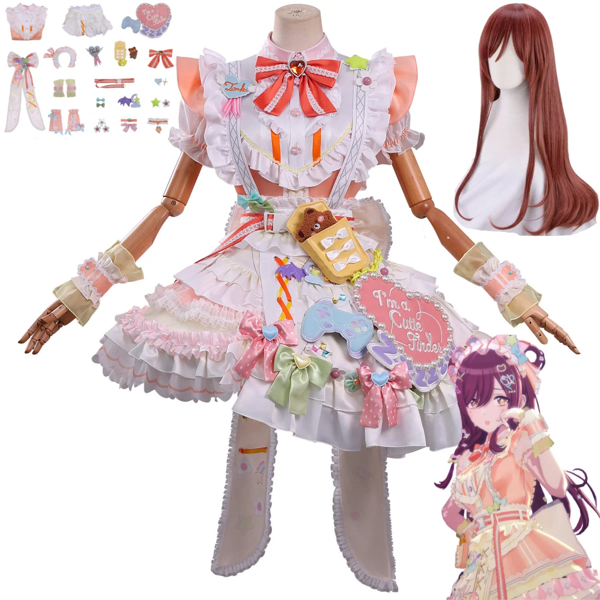

Game THE IDOLM@STER SHINY COLORS Oosaki Tenka Cosplay Costume Pink Maid Dress Lolita Skirt Wig Woman Cute Masquerade Suit