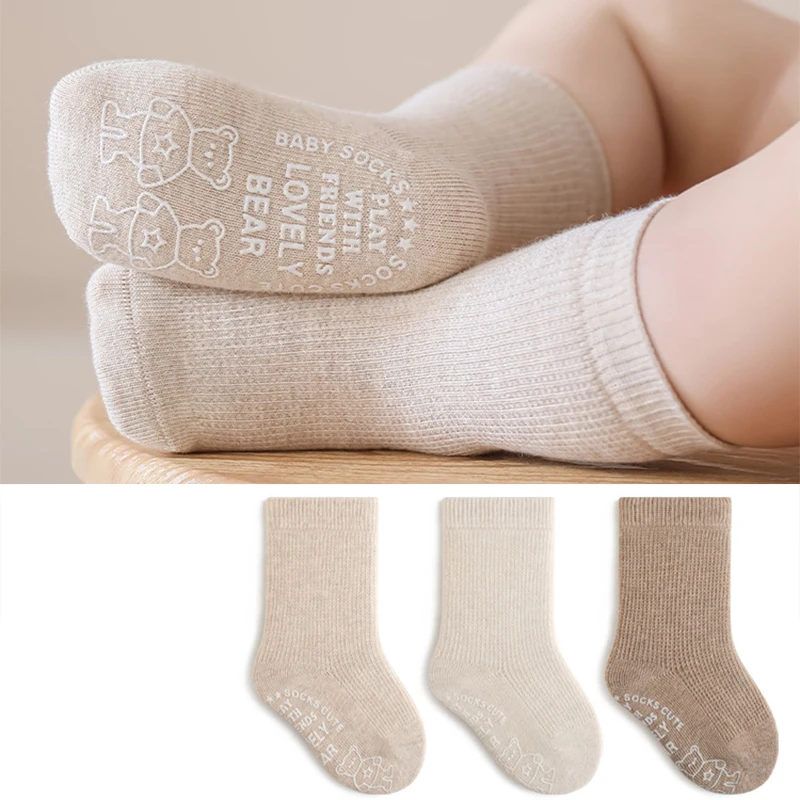 3pcs/set Autumn New Antiskid Knitted Baby Socks Newborn Toddler Solid Cotton Floor Sock Infant Boy Girl Soft Boneless Sock 0-5Y