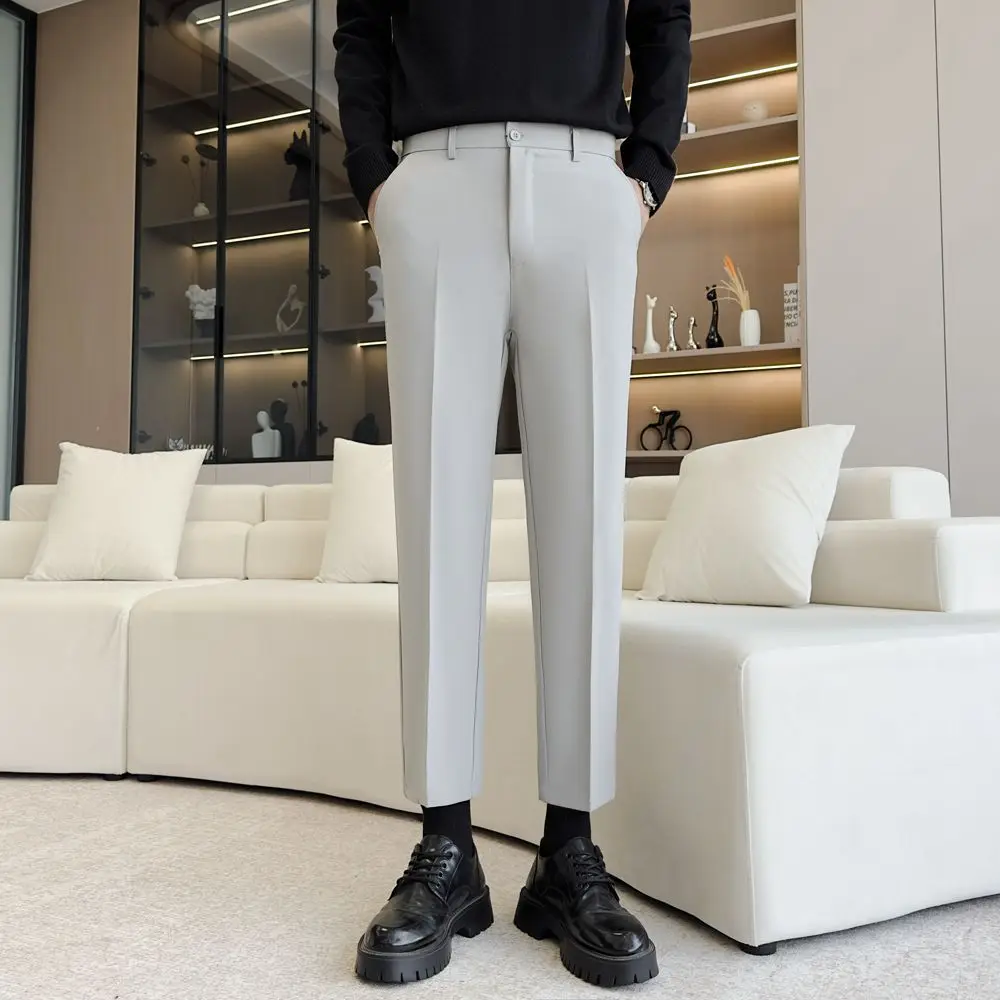 

Ele Slim Fit Men's Casual Pants Straight Leg Workwear Versatile Nine-Piece Interview orm Lightweight Mature Sle