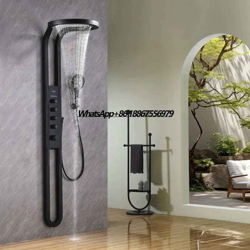 

Wholesale New Product Multifunctional LED Shower System Thermostatic Set In-Wall Mount Shower Tower Panel Rain Spray Brushed