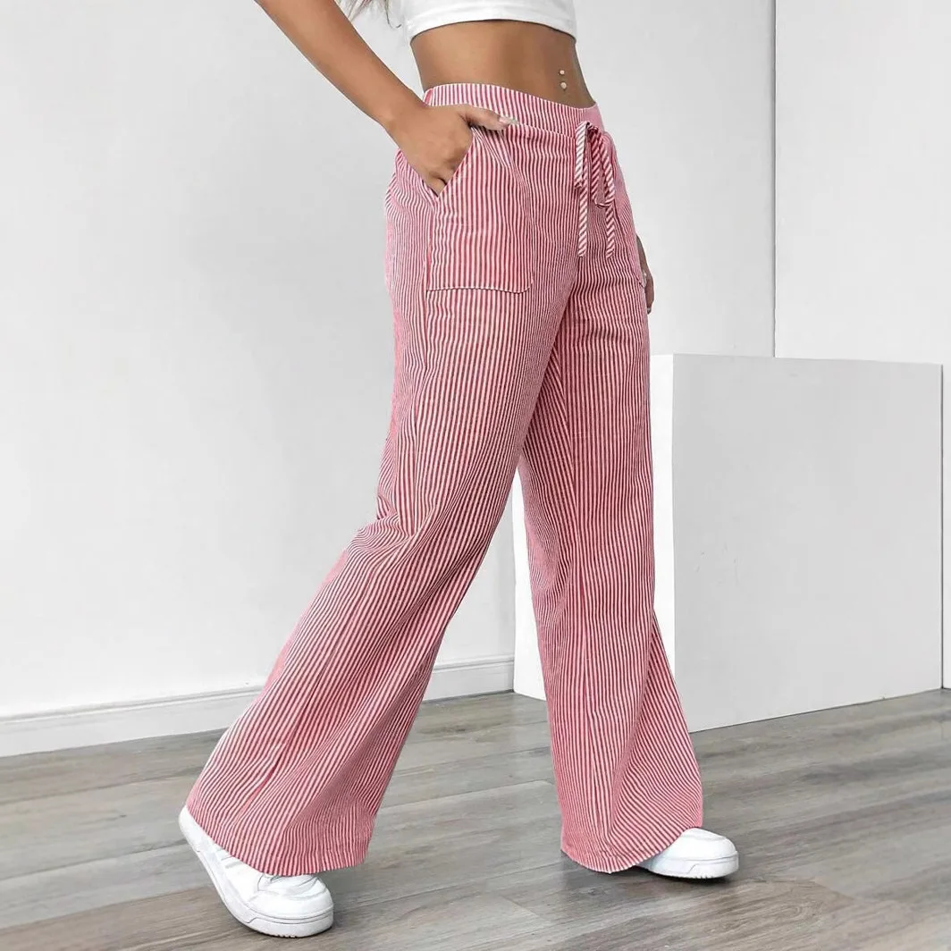 2025 Spring New Striped Casual Versatile Fashion Loose Trousers Wide-legged Women Europe and The United States
