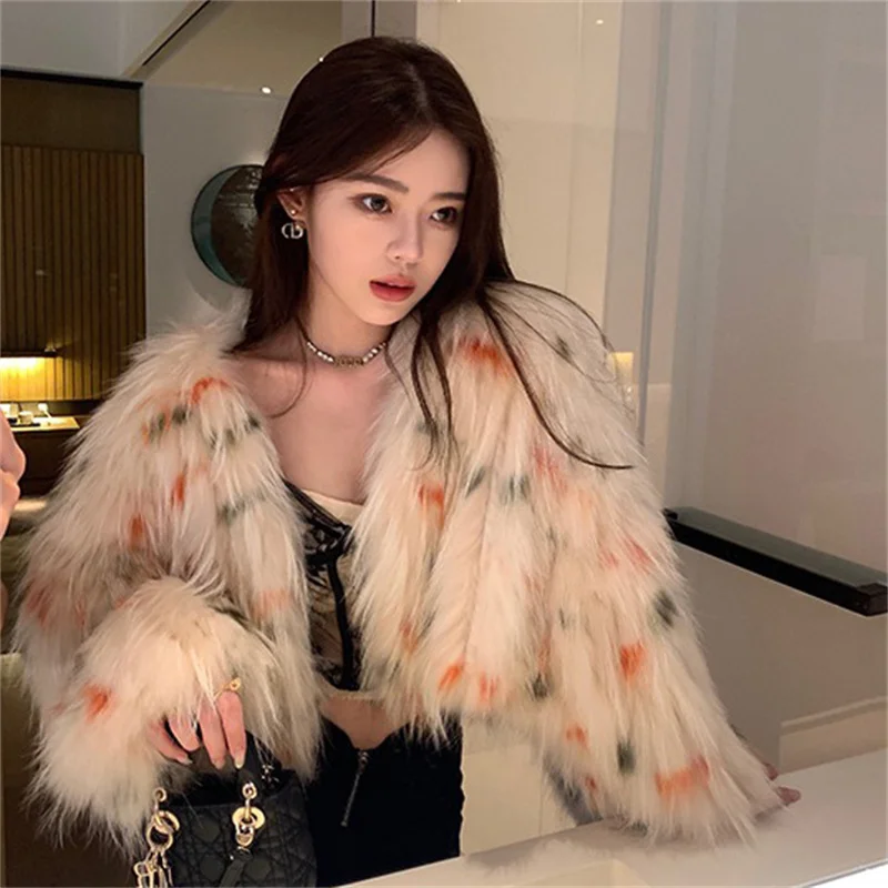 

Winter Trend Thickened Warm Fur Coat Ladies Imported Raccoon Fur Winter Coat Korean Luxury V-neck Design Fur Coat