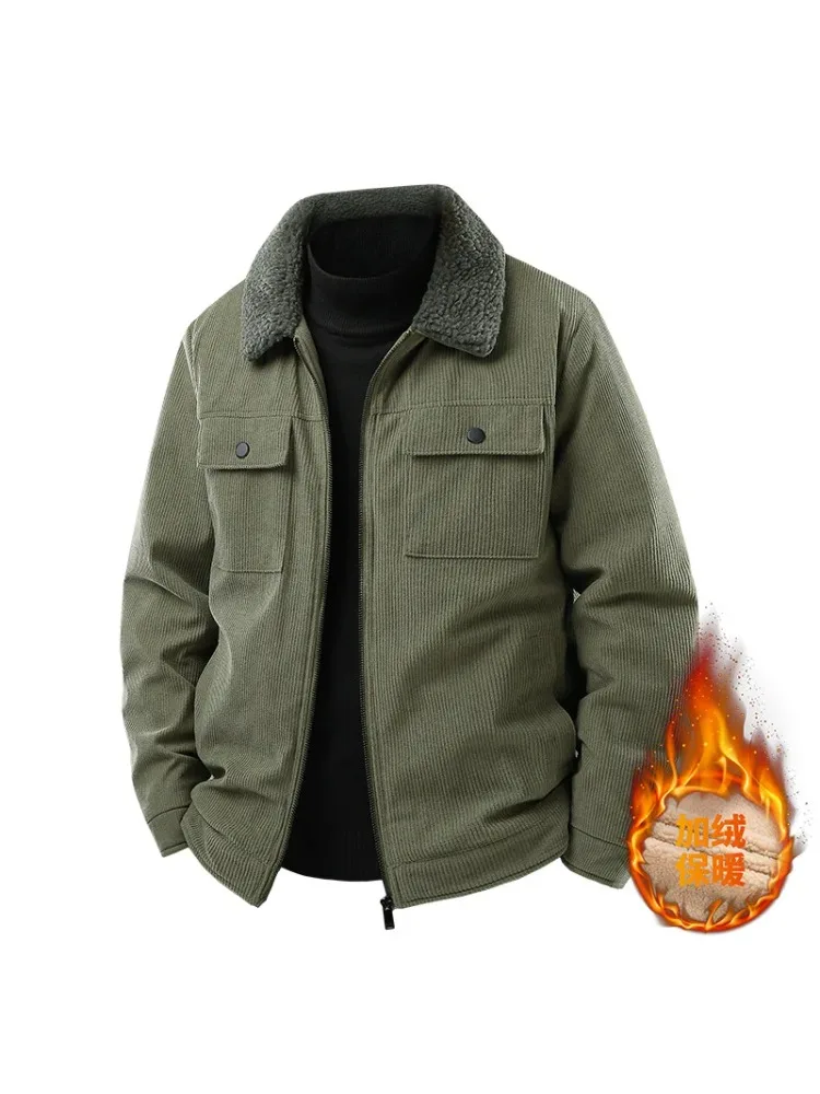 

New Fashion Men Corduroy Winter Warm Multiple Pockets Jackets Man Casual Tooling Jackets Male Loose Coats Windproof Warm