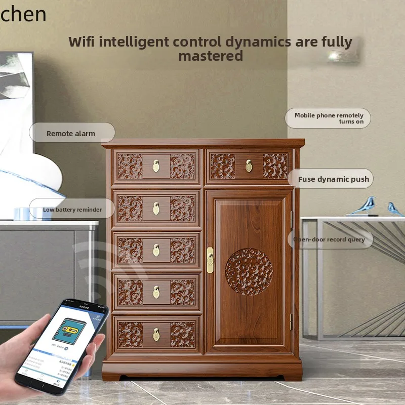 

HTT solid wood six-chest cabinet invisible anti-theft safe home office retro locker