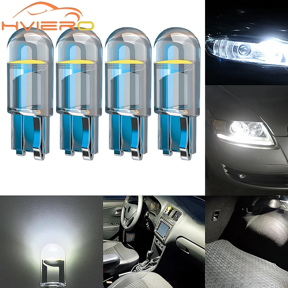 4X Super Bright W5W 194 T10 LED Glass Housing Cob Car Bulb White Red Blue Yellow Wedge License Plate Lamp Dome Tail Backup Light