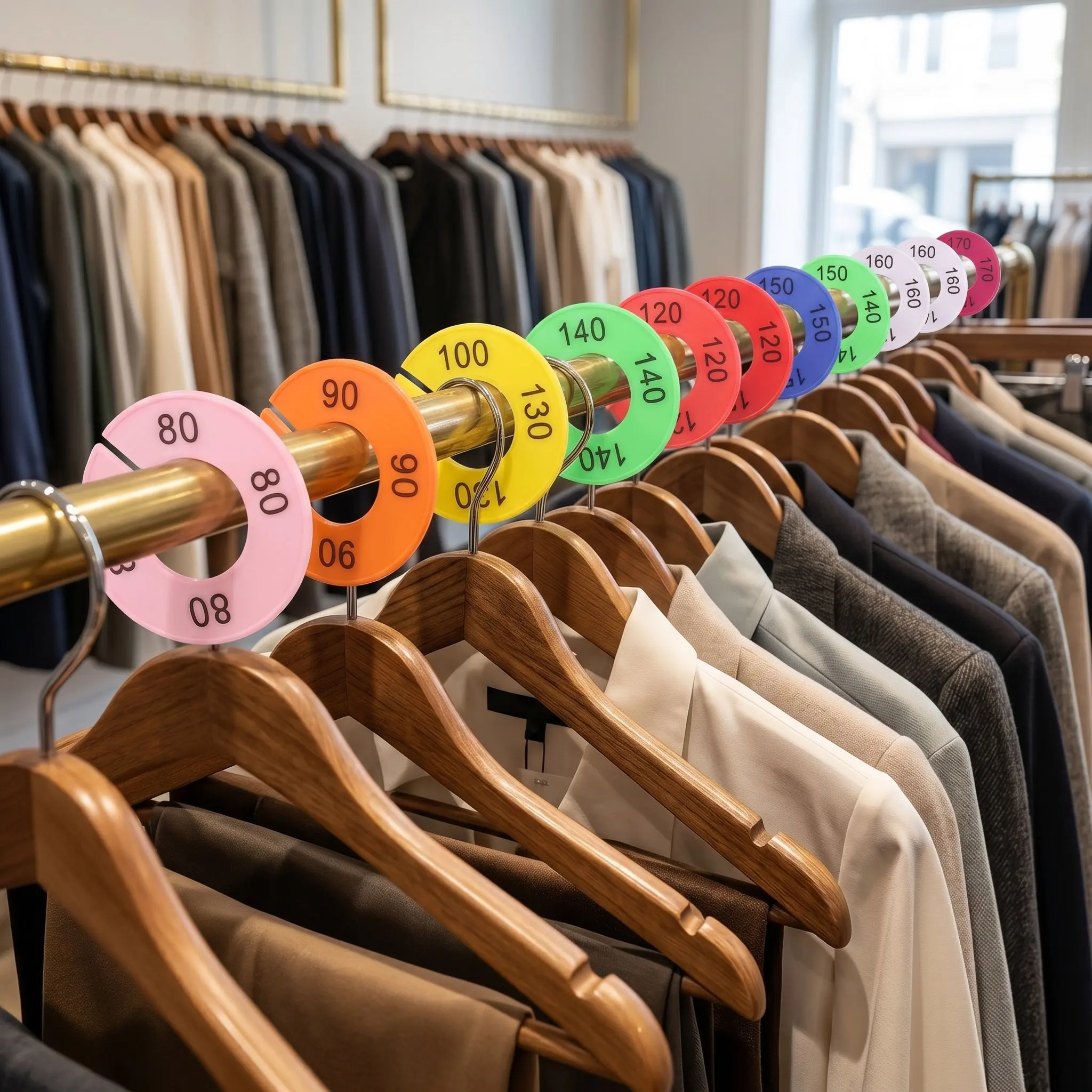10Pcs Clothing Size Dividers Round Plastic Rack Separators 80-170 Garment Size Rings Retail Display Store Organizer