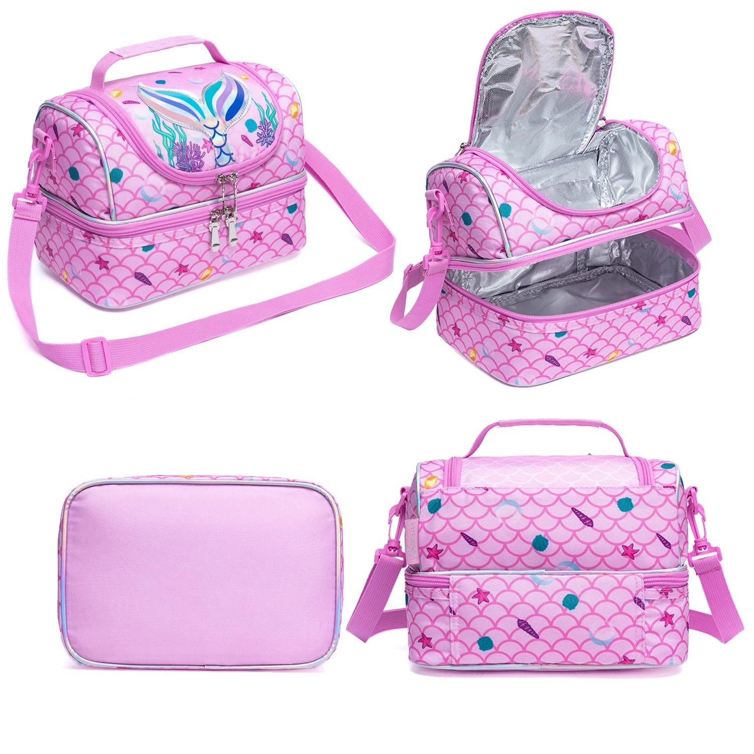 حقيبة غداء حافظة بطبقتين ، مناسبة للمدرسة الابتدائية ، النزهات ، السياحة ، التخييم ، كتف قابل للتعديل