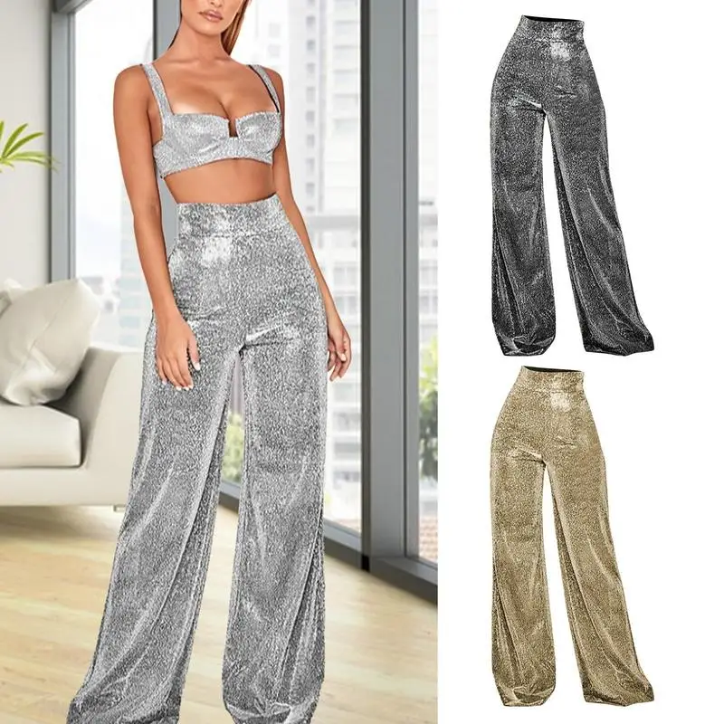 Sparkly Pants For Women Comfortable Casual Trousers Sparkly Wide Leg Pants Night Out Clubwear Long Lounge Pant Trousers Loose