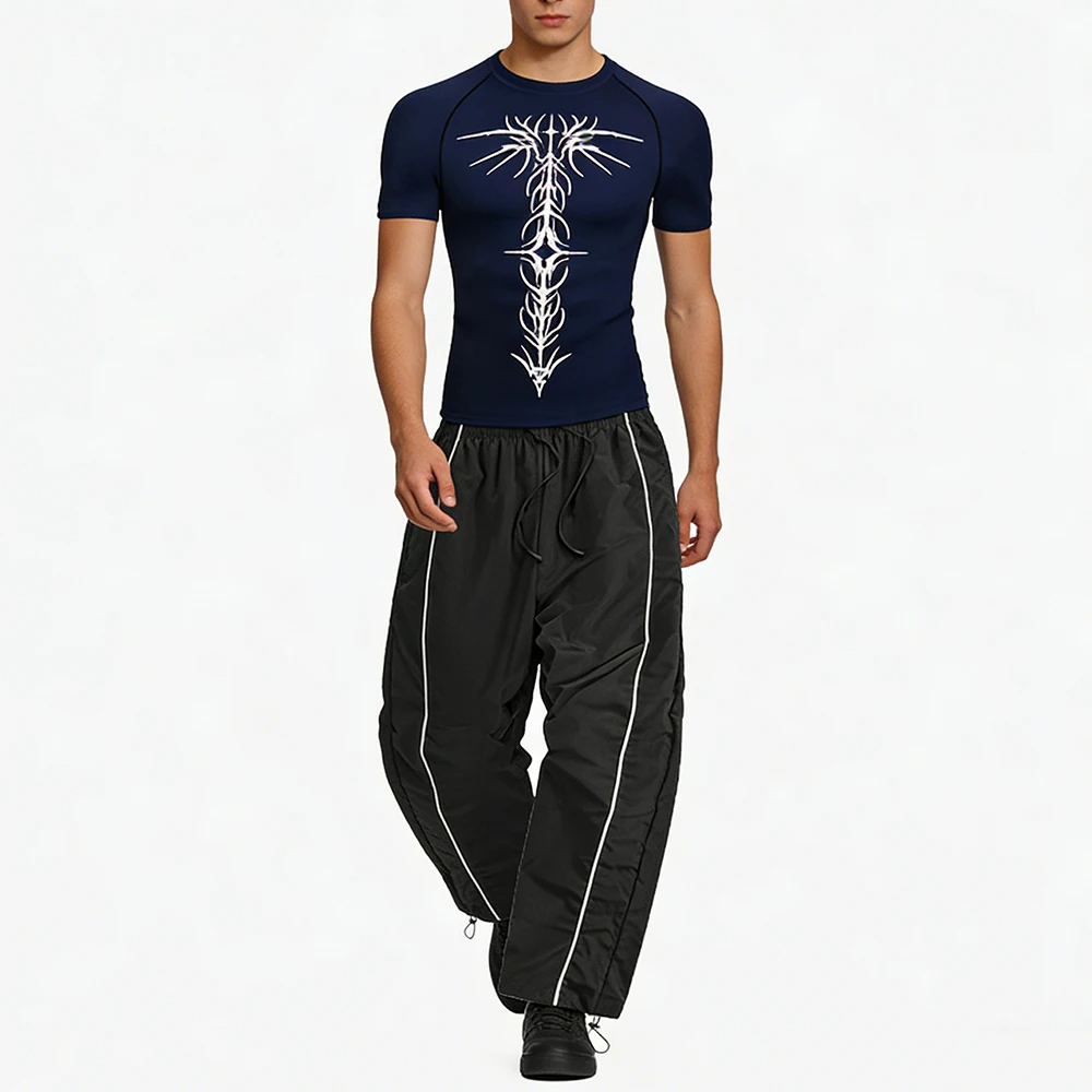 

Мужской обтягивающий спортивный комплект с разноцветным дополнительным топом и брюками для отдыха на природе, фитнеса, бега и велоспорта, тренировочная одежда