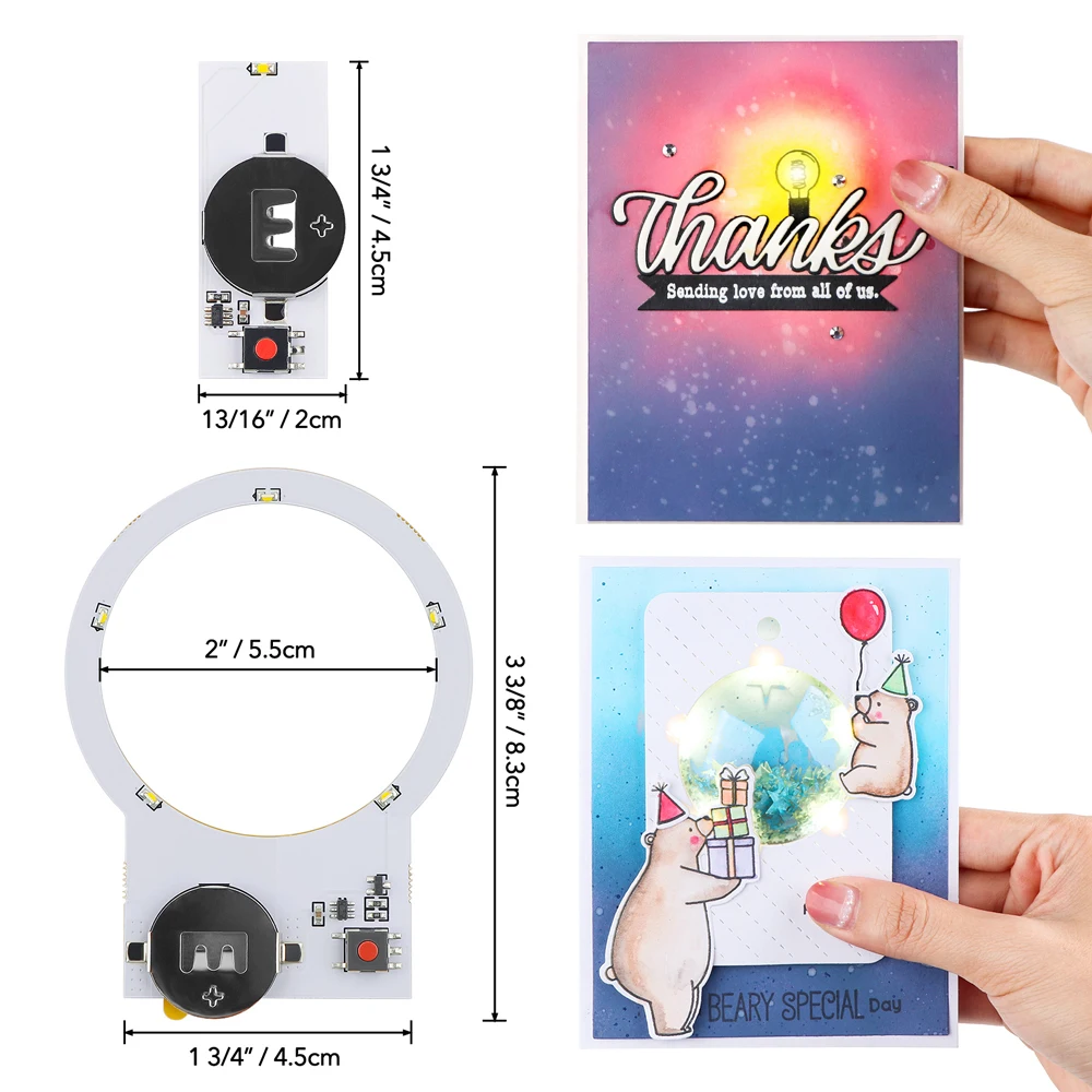 Halo Self-Adhesive Warm White LED Light Units 2/3/4Pcs Set, DIY Craft Accessories for Light-Up Greeting Cards