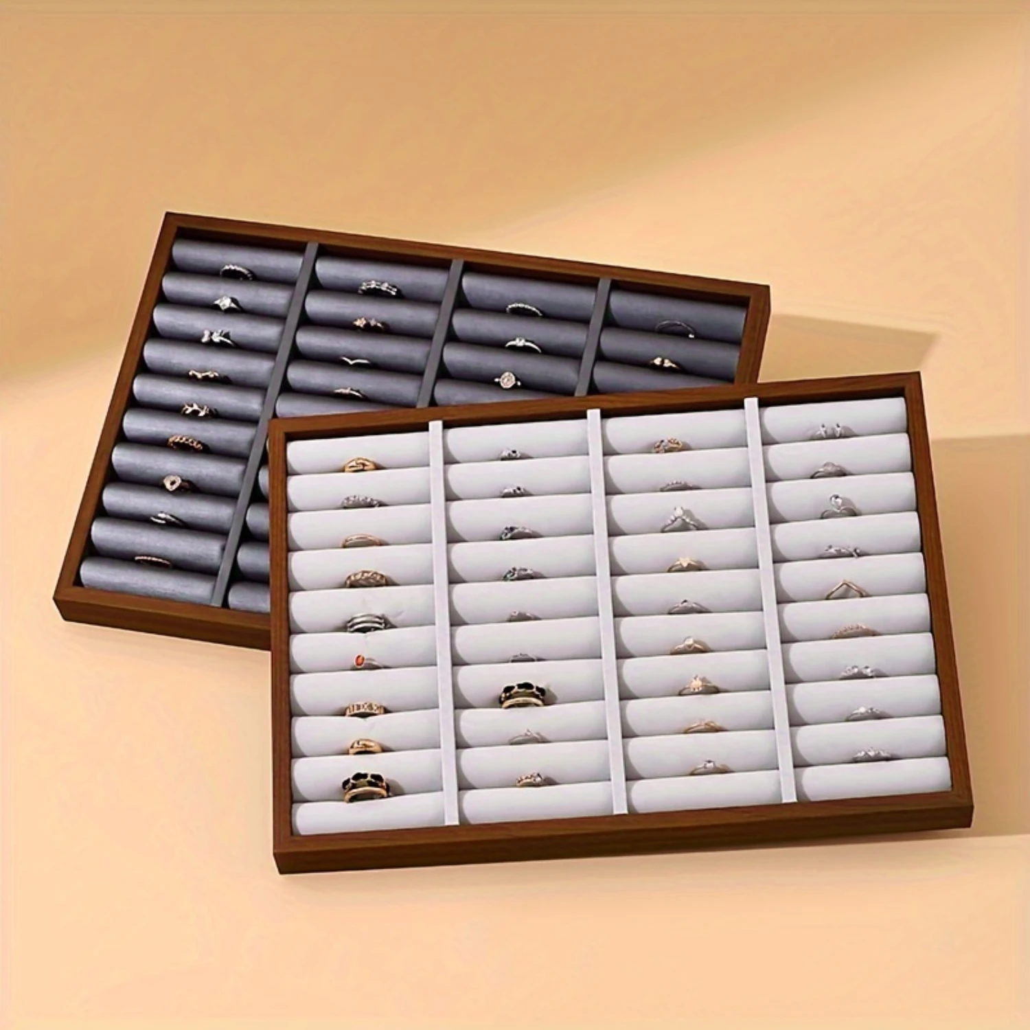 

"Designer Showcase" Black Walnut 40-Slot Ring & Earring Display Tray - Jewelry Organizer For Rings, Studs, And Accessories