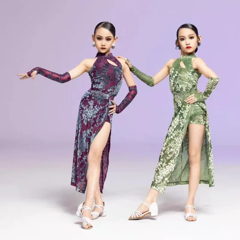 カスタマイズされた新しい女の子のラテンダンスドレスワンピースカラーチャイナドレス中国風のハイエンドパフォーマンス衣装