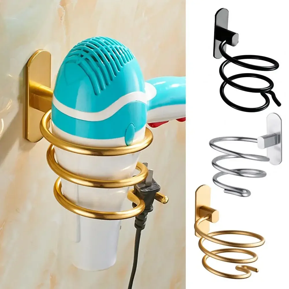 Hair Dryer Holder Wall Mounted Organizer Spiral Stand Holder Rack Aluminum Bathroom Shelf Storage Bathroom Accessory Wall Shelf