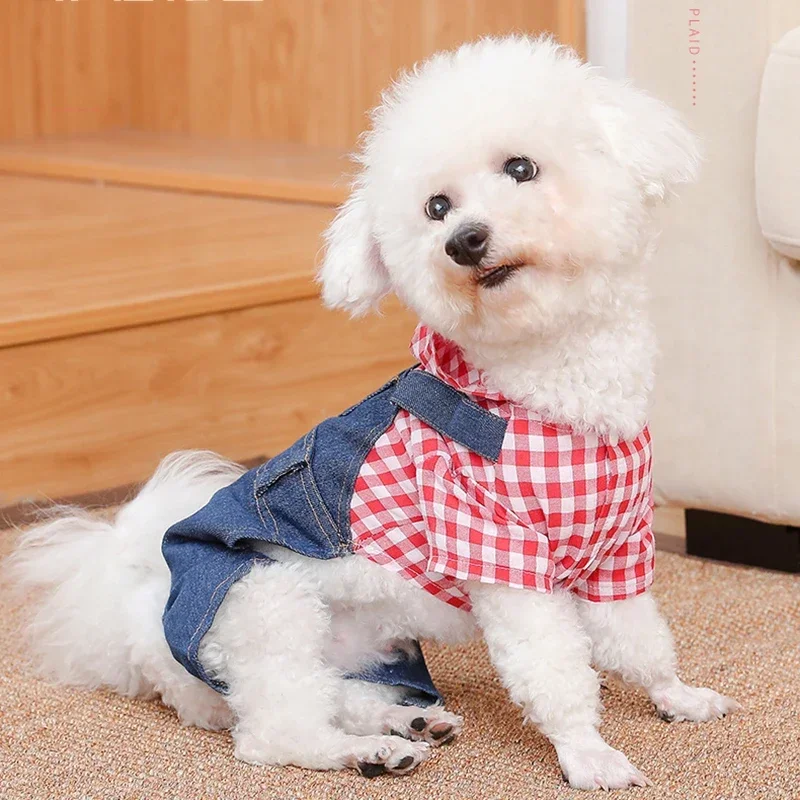 Jean Pets Clothes for Small Medium Dogs Chihuahua Cat Jumpsuit Hoodies Striped Plaid Dog Clothes French Bulldog Puppy Clothing