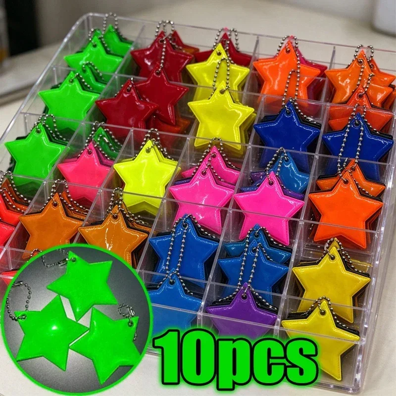 10-1pcs Colorful Star Reflective Keychain, Night Sports Fashion Accessory, Backpack, Bag Daily Pendant, Keychain DIY Accessory