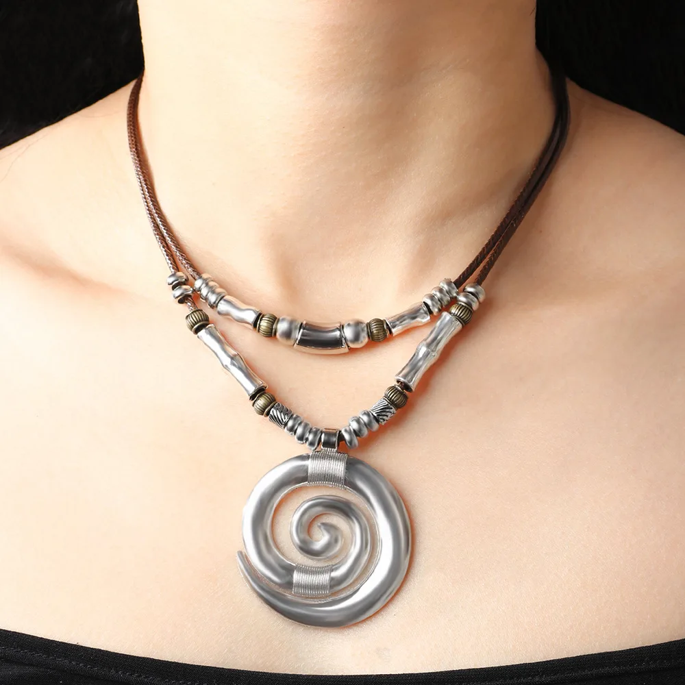 Vintage Women's Pendants Necklace Bohemian Style Beach Long Necklace Vortex Totem Sweater Chain